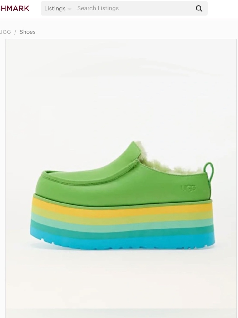 Ugg Unisex adult Urseen platform slippers in green multi 6 7 - Picture 2 of 3